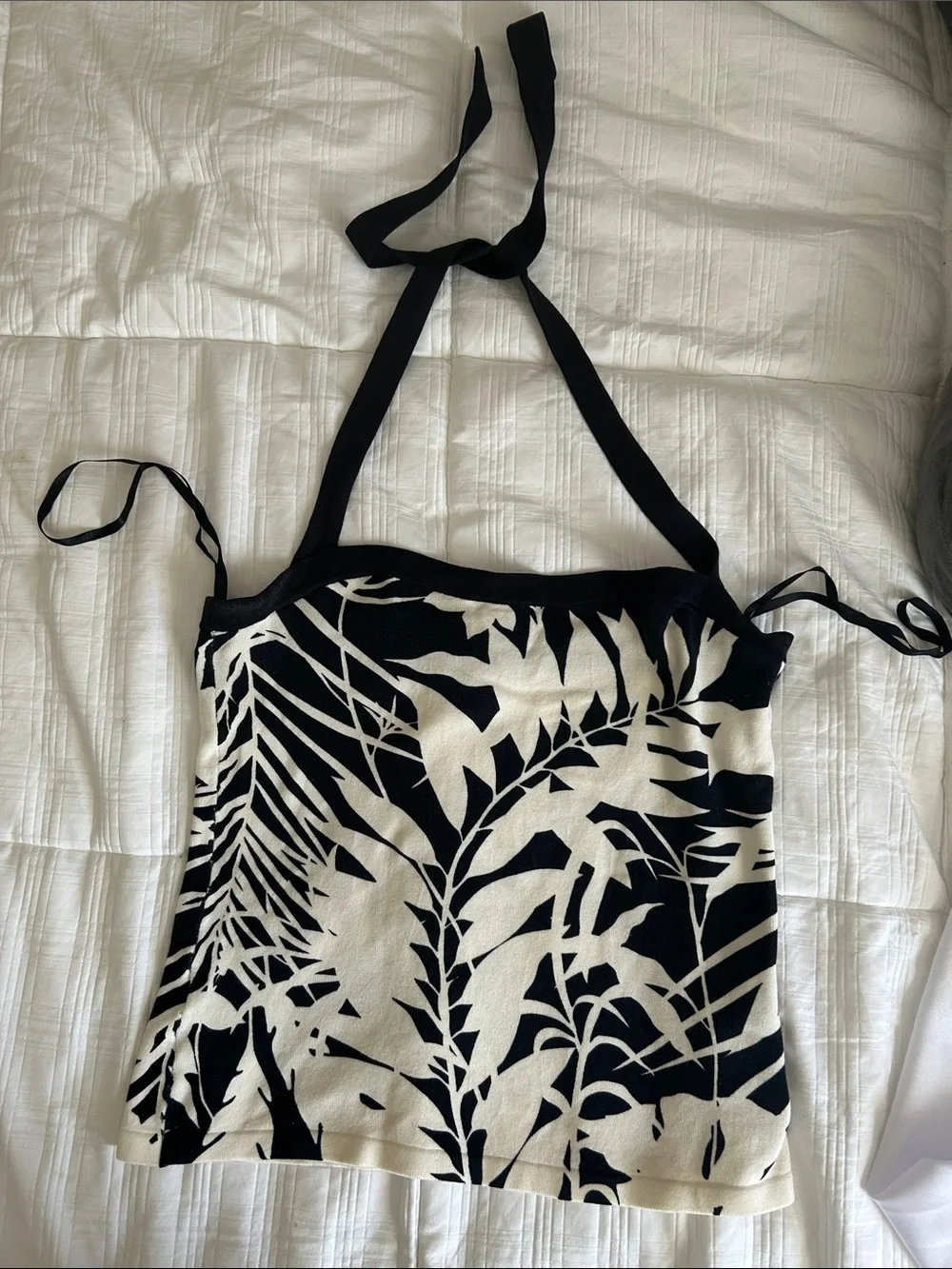 Black & White Tropical Print One-Piece Halter Top